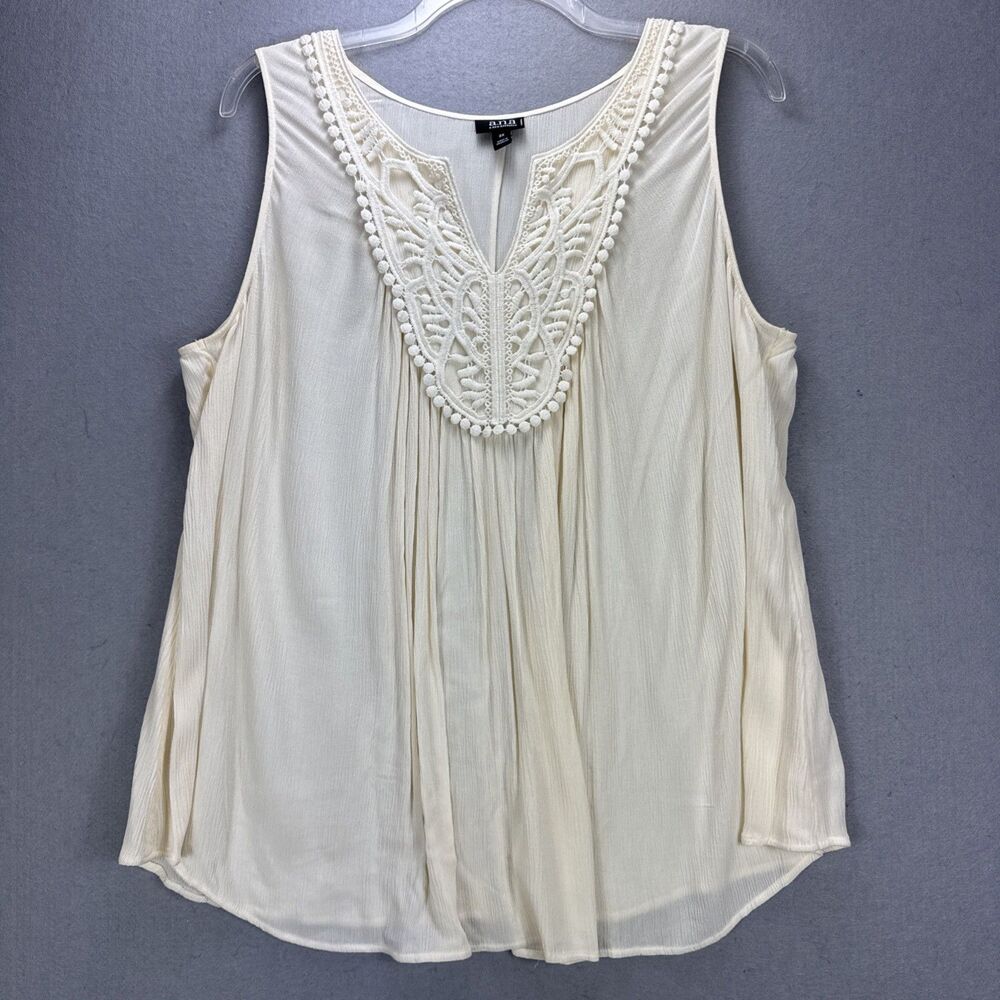 ana Top Women's 2X Plus Off White Lace Sleeveless Flowy Boho Hippie Cottagecore
